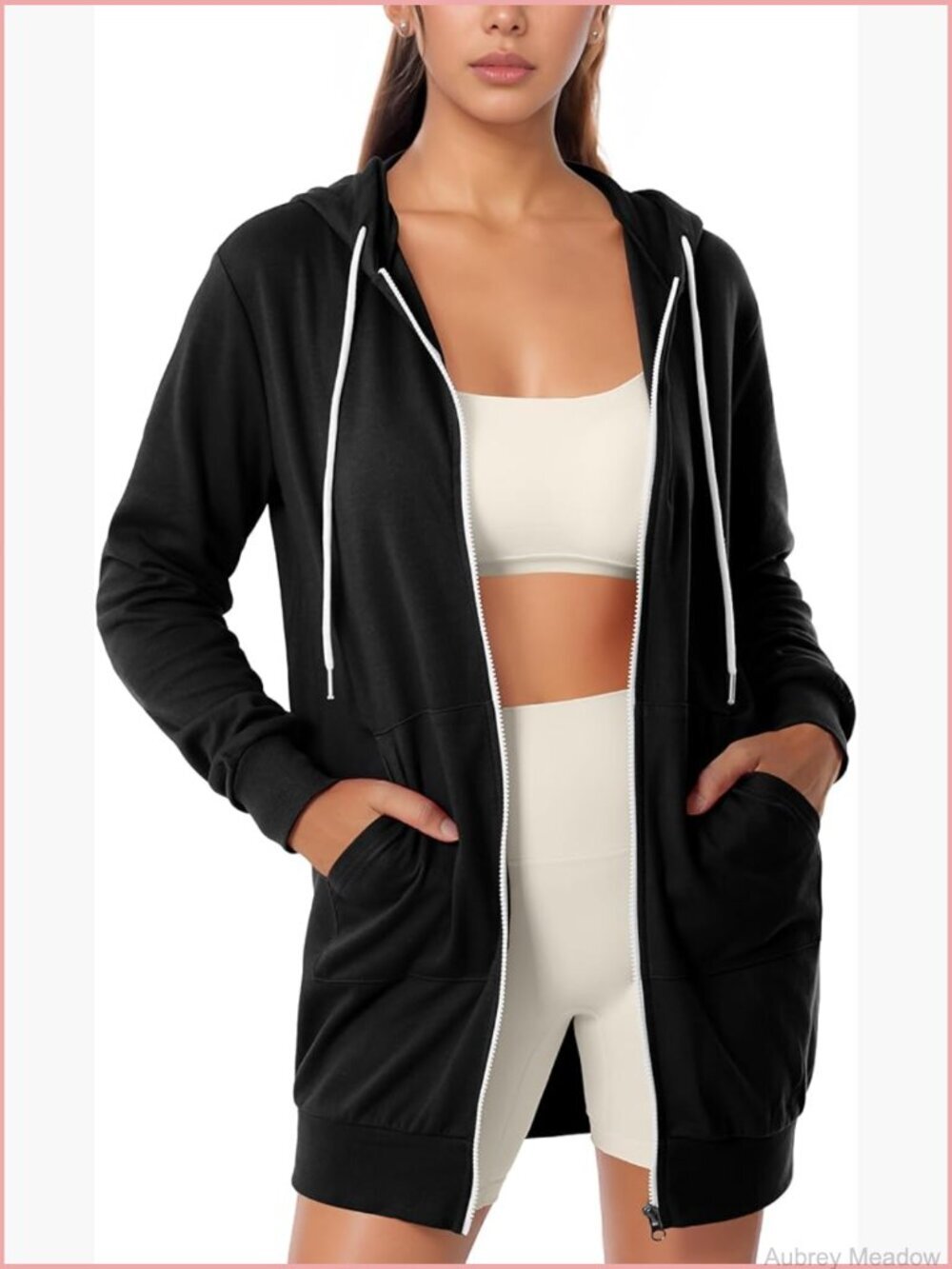 Zip Up Long Tunic Hoodie Sweatshirt Lightweight Jacket with Pockets